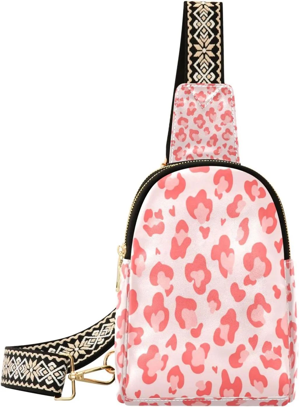 Small Sling Bag Waist Packs Leather Crossbody Packs Chest Bag Pink Red Leopard Spots for Women Travel Belt Purse