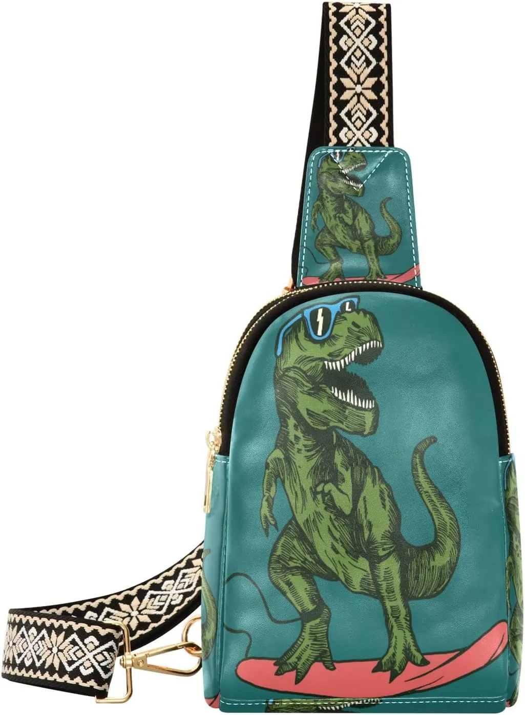 Small Sling Bag Waist Packs Leather Crossbody Packs Chest Bag Skateboard Dinosaur for Women Travel Belt Purse