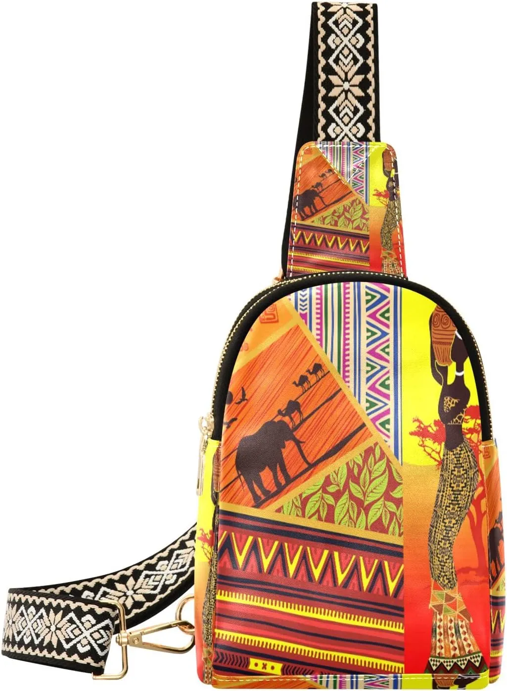 Small Sling Bag Waist Packs Leather Crossbody Packs Chest Bag Tanzania Safari for Women Travel Belt Purse