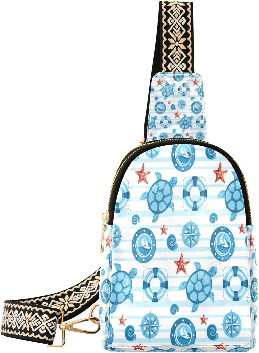 Small Sling Bag Waist Packs Leather Crossbody Packs Chest Bag Turtles Starfish for Women Travel Belt Purse