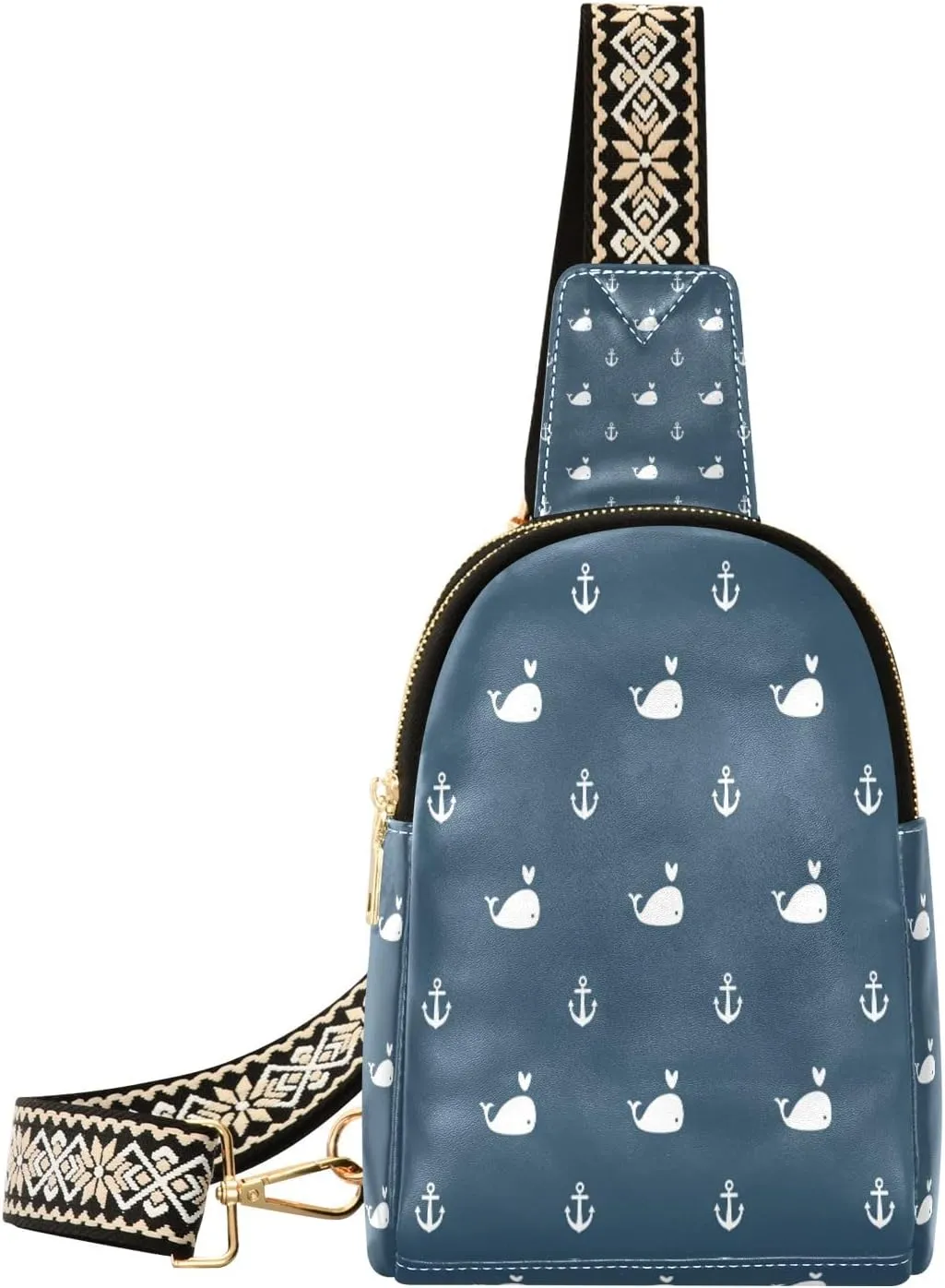 Small Sling Bag Waist Packs Leather Crossbody Packs Chest Bag Whales Blue Background for Women Travel Belt Purse