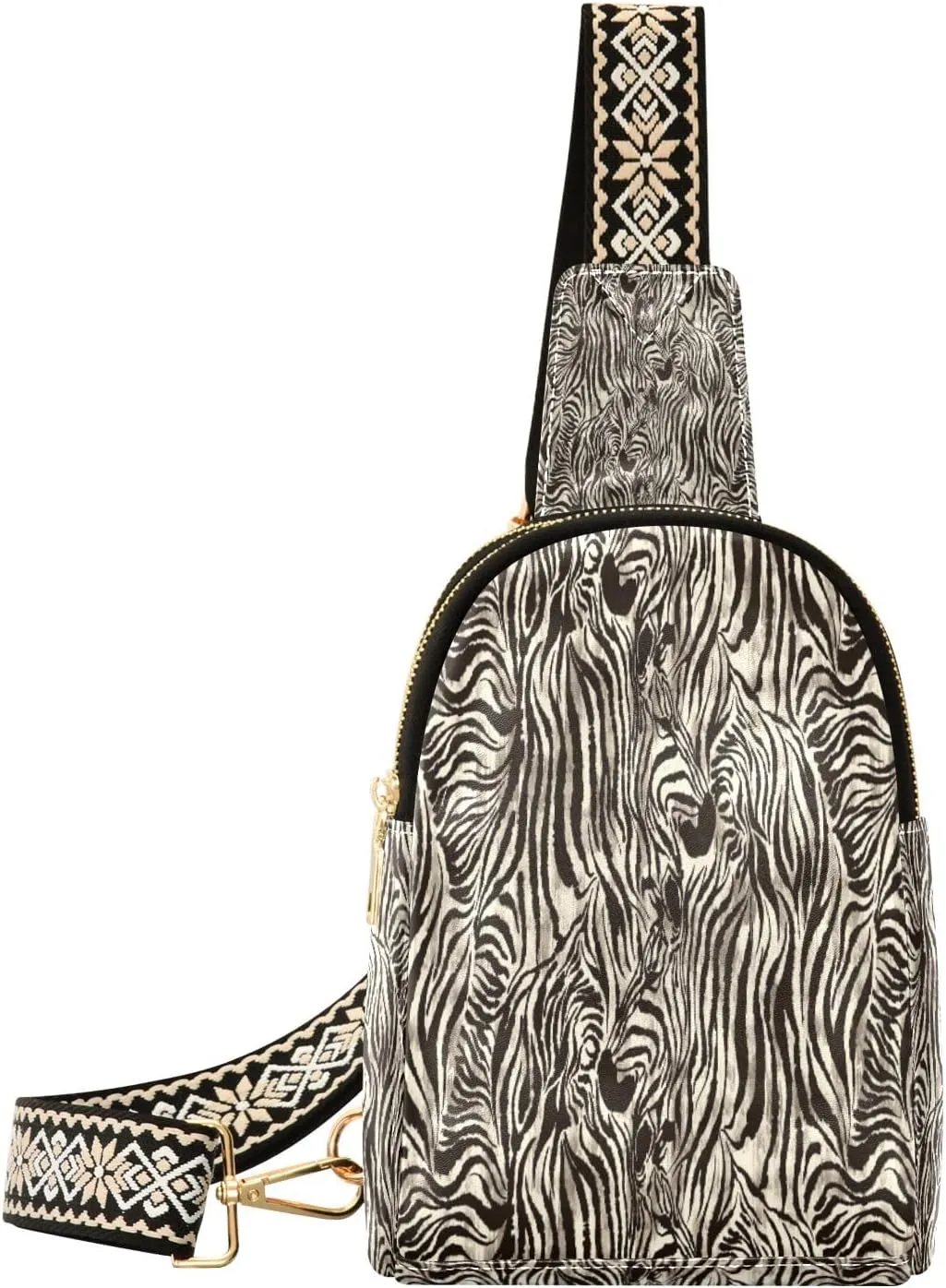 Small Sling Bag Waist Packs Leather Crossbody Packs Chest Bag Zebra Leopard Print for Women Travel Belt Purse