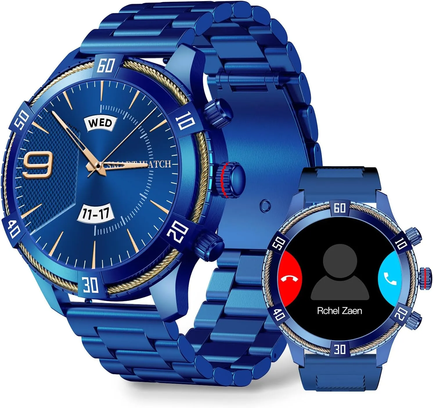 Smart Watch for Men Bluetooth Answer/Make Call, 1.43" AMOLED Display Luxury Smartwatch, Fitness Tracker with 100  Sport Modes, Heart Rate/Sleep Monitor for iOS Android, 2 Watch Bands (Blue)