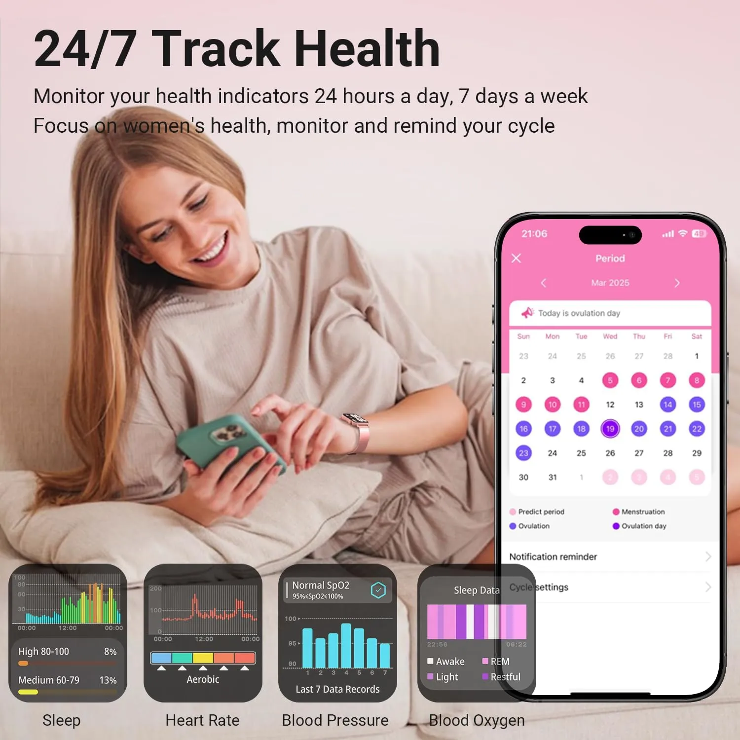 Smart Watches for Women, 1.83" HD Fitness Tracker (Answer/Make Calls), 120  Sport Modes with Heart Rate/Sleep Monitor, IP68 Waterproof, Fitness Watch for iOS Android, Rose Gold