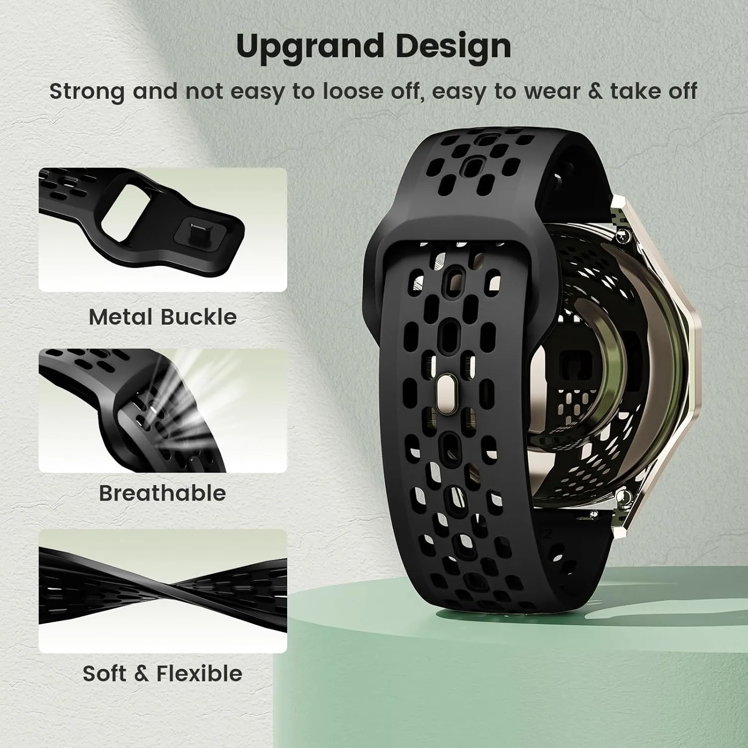 Soft Silicone Watch Bands 22mm 20mm 19mm 18mm Breathable Sweatproof Sport Watch Straps with Quick Release for Women & Men (2 Packs)