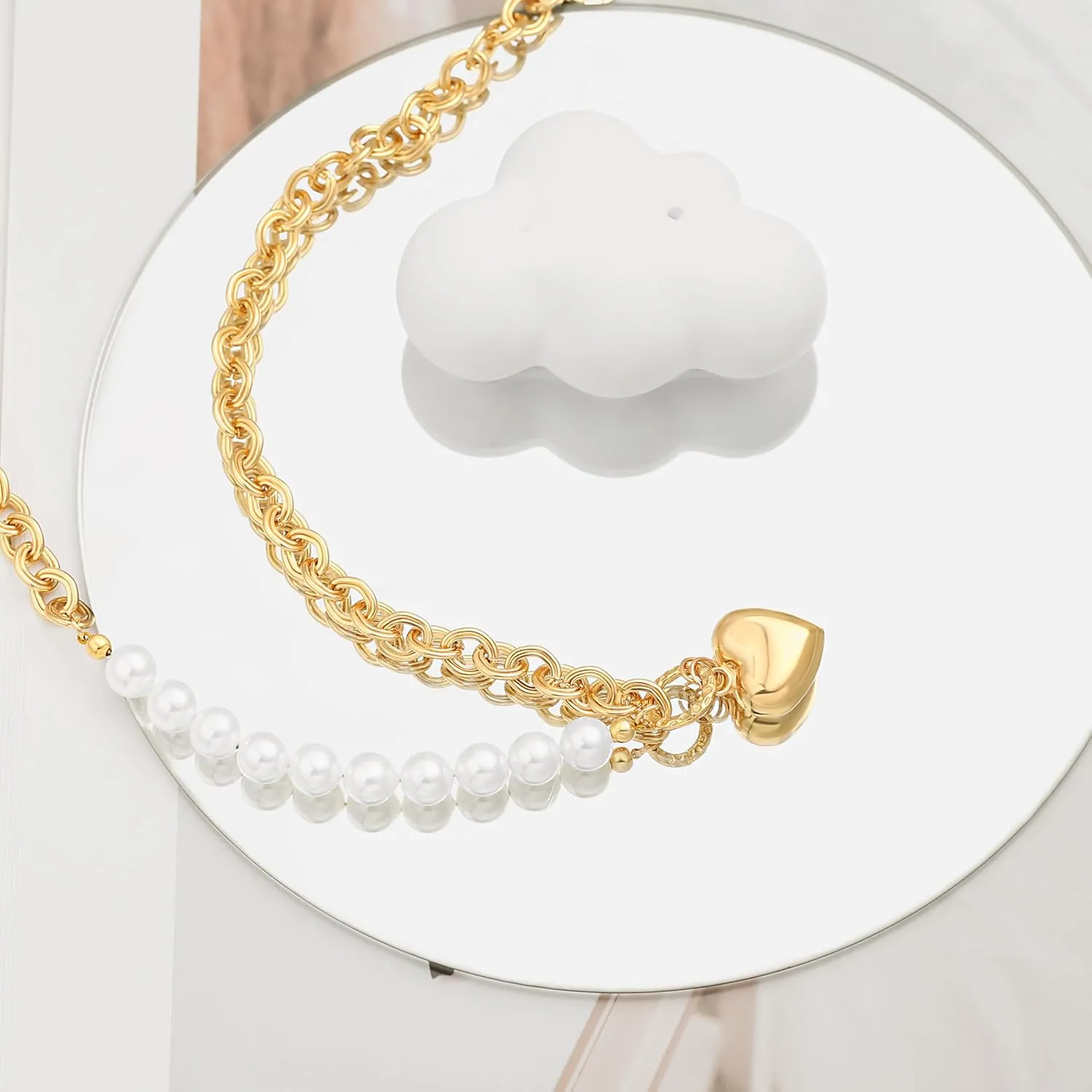 SOFYBJA 18k Gold Chain Choker Dainty Turquoise Beads Bar Necklace for Women Handmade Gemstone Jewelry for Mother's Day