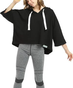 Solaris Loose Women's Crop Tops Hoodie Sweatshirt, 3/4 Sleeve Comfortable Soft Pullover T-Shirt for Outdoor Running