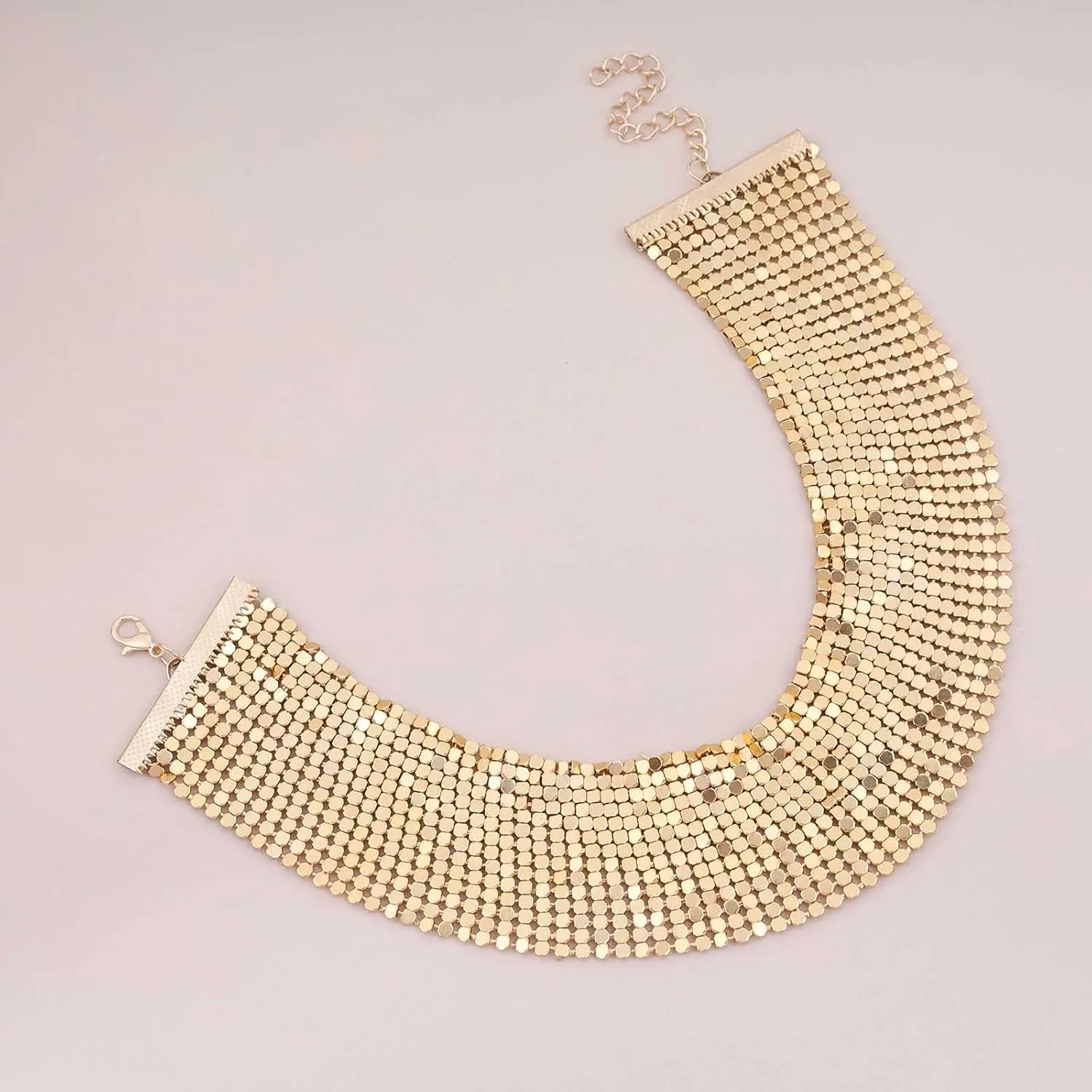 Sparkly Gold Mesh Choker Necklace Wide Metal Mesh Sequin Neck Necklace Bling Gold Sequin Collar Necklace Short Sequins Party Necklace Necklace Jewelry for Women