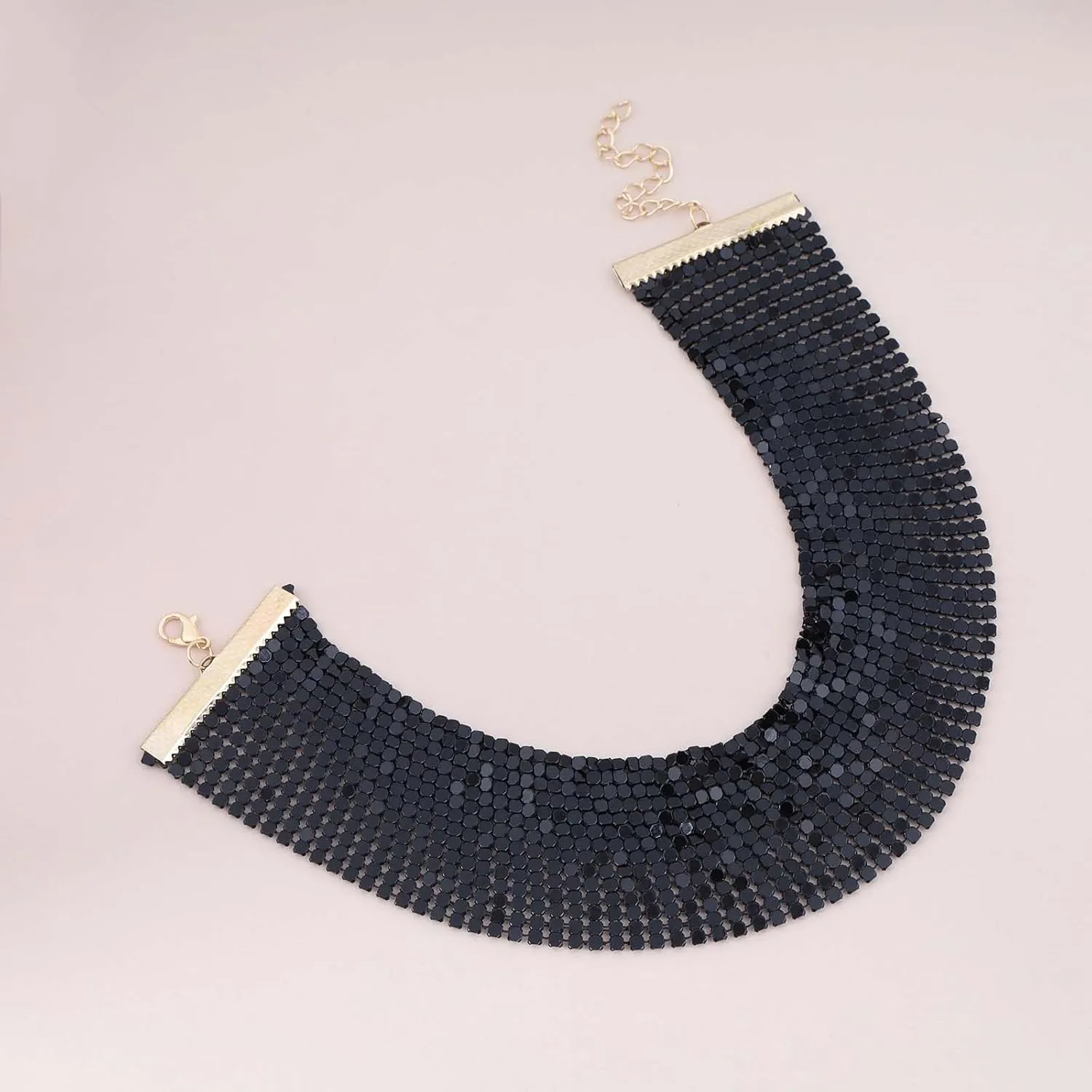 Sparkly Gold Mesh Choker Necklace Wide Metal Mesh Sequin Neck Necklace Bling Gold Sequin Collar Necklace Short Sequins Party Necklace Necklace Jewelry for Women
