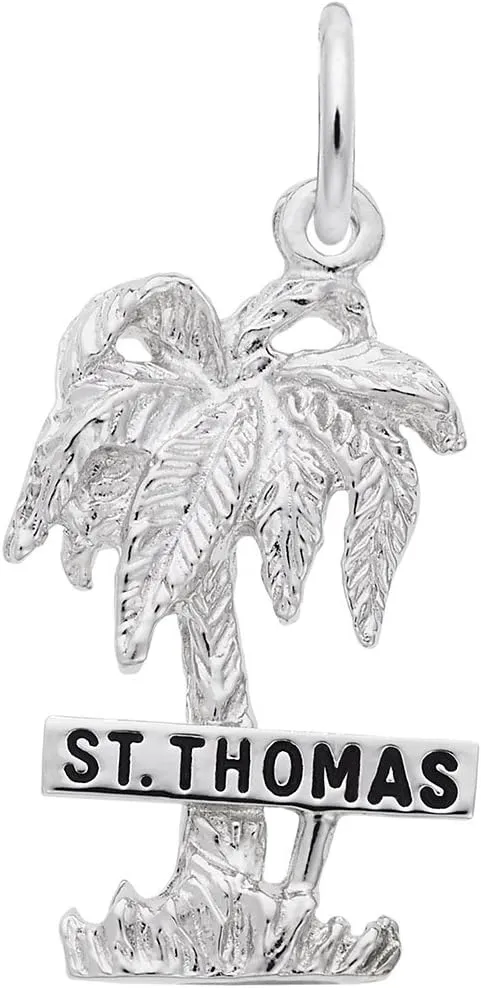 St Thomas Palm W/Sign Charm, Charms for Bracelets and Necklaces