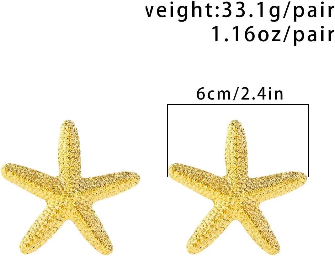 Starfish Earrings Gold Plated Large Chunky Beachy Ocean Conch Seashell Retro Stud Statement Earrings for Women Round/Flower/Teardrop/Love/Maple Leaf/Huggie Hoops Lightweight Drop Dangle Earrings
