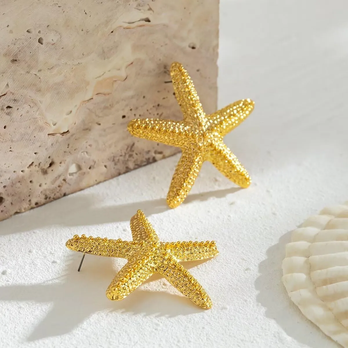 Starfish Earrings Gold Plated Large Chunky Beachy Ocean Conch Seashell Retro Stud Statement Earrings for Women Round/Flower/Teardrop/Love/Maple Leaf/Huggie Hoops Lightweight Drop Dangle Earrings
