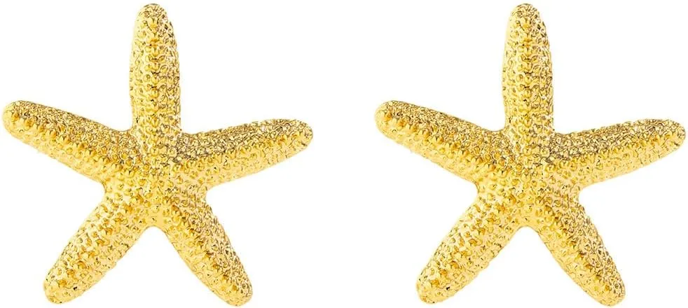 Starfish Earrings Gold Plated Large Chunky Beachy Ocean Conch Seashell Retro Stud Statement Earrings for Women Round/Flower/Teardrop/Love/Maple Leaf/Huggie Hoops Lightweight Drop Dangle Earrings
