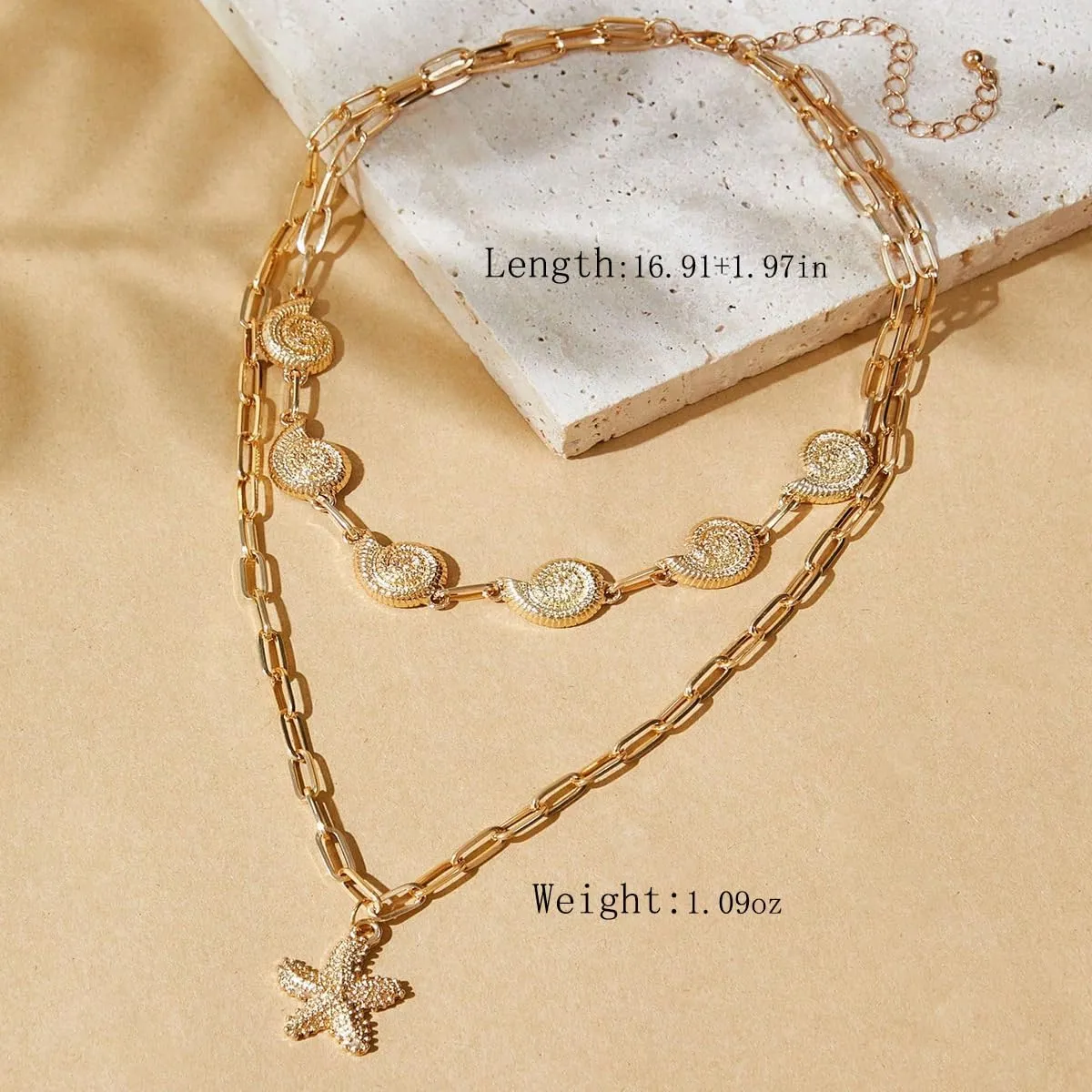 Starfish Necklace Gold Starfish Charm Necklaces Boho Layered Conch Turtles Sea Shell Necklaces Summer Beach Jewelry for Women
