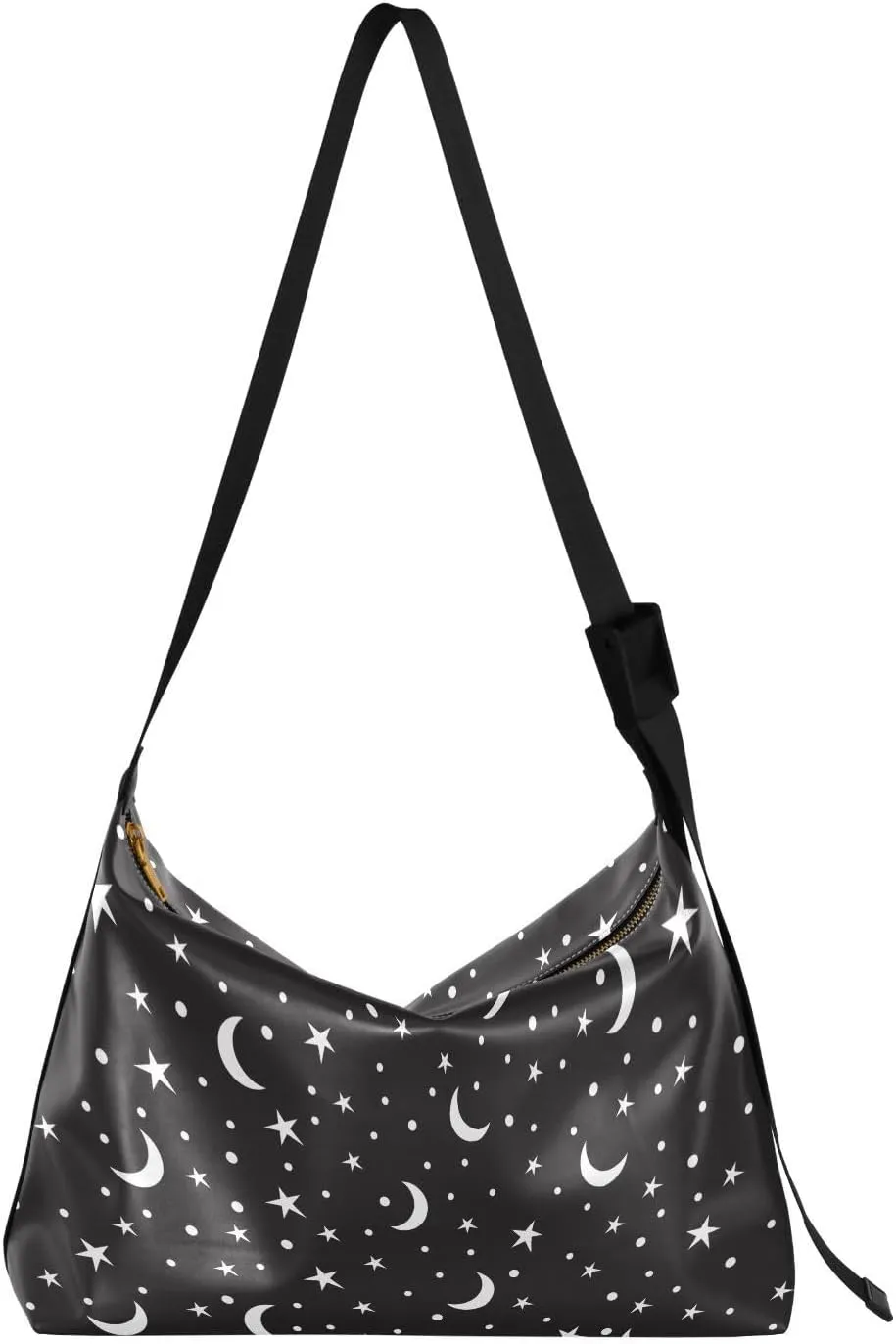 Stars and Moon Hobo Crossbody Bags for Women Leather Large Shoulder Bag Cross Body Black and White Trendy Womens Tote Bags Handbag for Travel Shopping