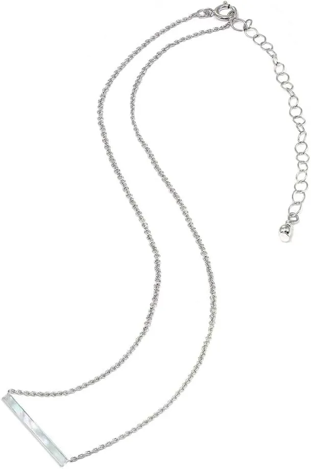 Sterling Silver Polished Inlay Horizontal Bar Dainty Necklace, Abalone, Shell, or Mother of Pearl