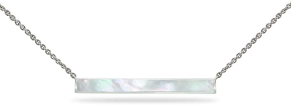 Sterling Silver Polished Inlay Horizontal Bar Dainty Necklace, Abalone, Shell, or Mother of Pearl