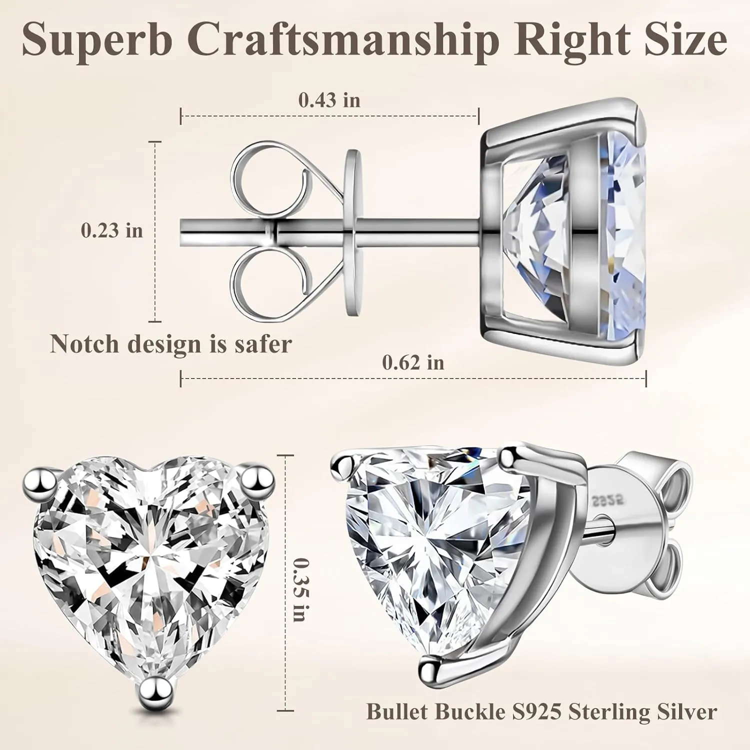 Sterling Silver Zirconia Earrings Stud Earrings-Round Cut D Color VVS1 Clarity Lab Created Diamond Earrings Studs White Gold Plated 925 Sterling Silver Jewelry for Women Men