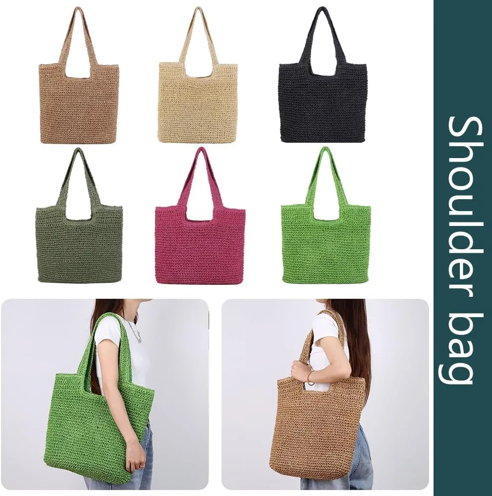 Straw Beach Bags for Women Woven Tote Bag Shoulder Handbags Foldable Shoulder Handbags for Travel Vacation