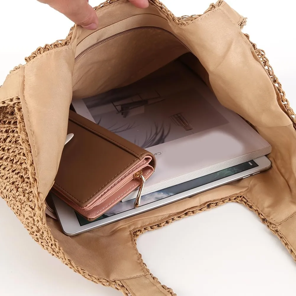 Straw Beach Bags for Women Woven Tote Bag Shoulder Handbags Foldable Shoulder Handbags for Travel Vacation