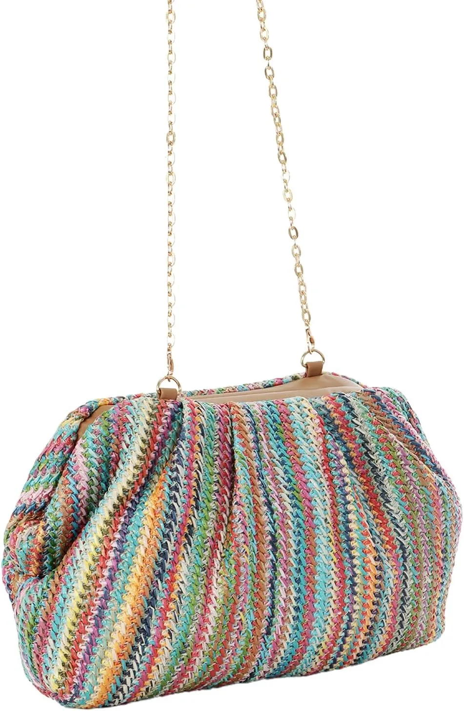 Straw Clutch Purses for Women Summer Woven Dumpling Bag Beach Crossbody Purses Evening Bag with Chain