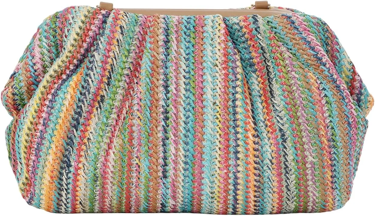 Straw Clutch Purses for Women Summer Woven Dumpling Bag Beach Crossbody Purses Evening Bag with Chain