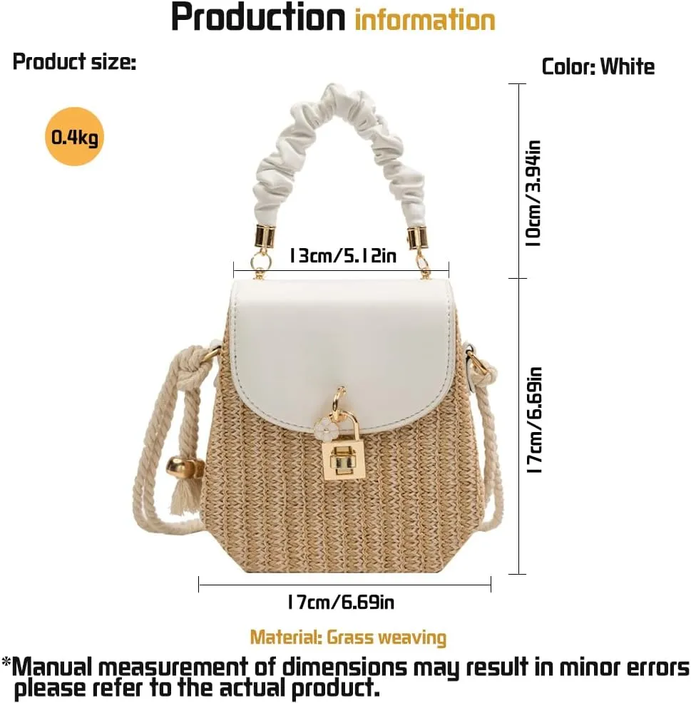 Straw Crossbody Bag for Women, Hand Woven Leather Top Handle Satchel Handbag Summer Beach Bag for Vacation