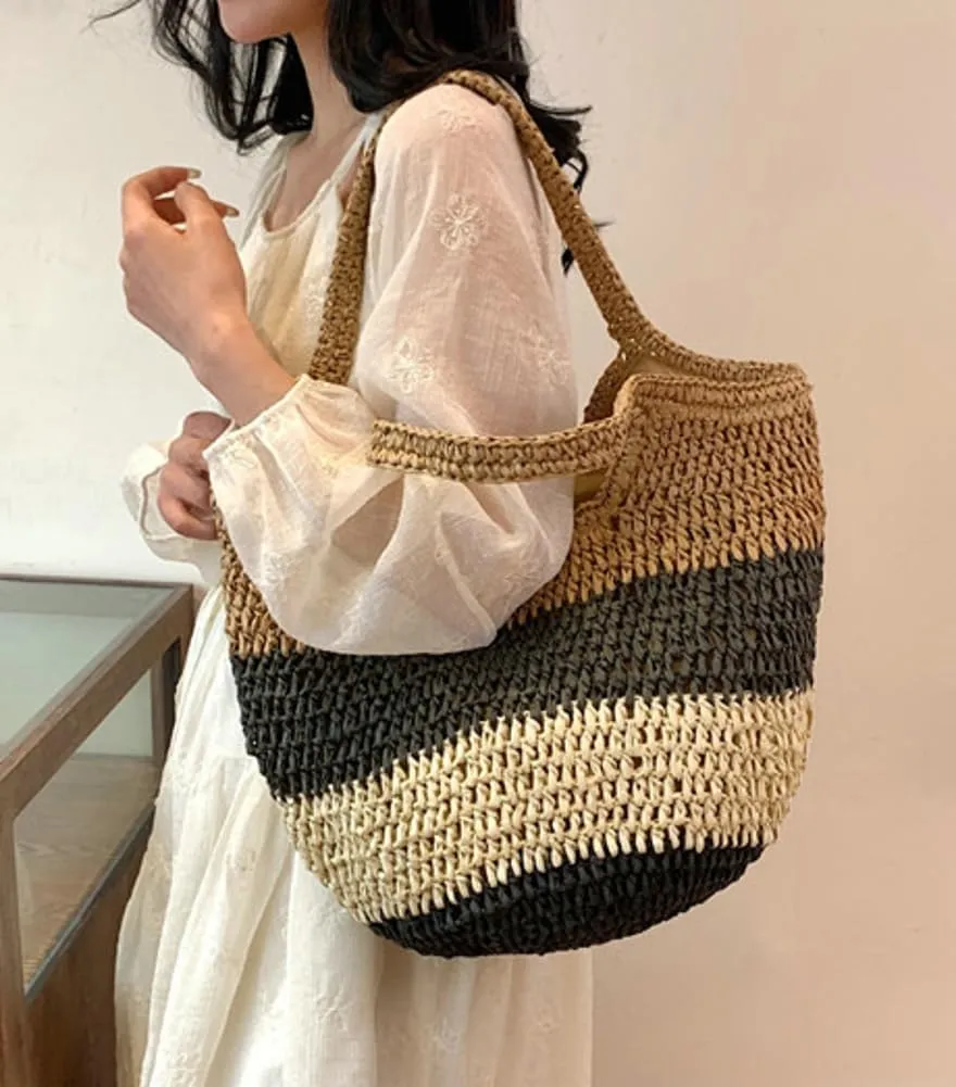 Straw Handbag for Women Handwoven Straw Hobo Bags Fashion Casual Shoulder Bag Tote Bag Large