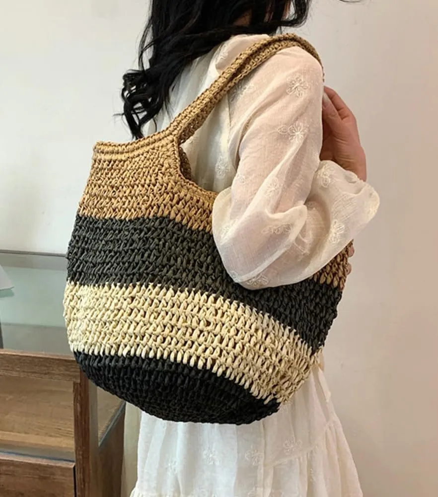 Straw Handbag for Women Handwoven Straw Hobo Bags Fashion Casual Shoulder Bag Tote Bag Large