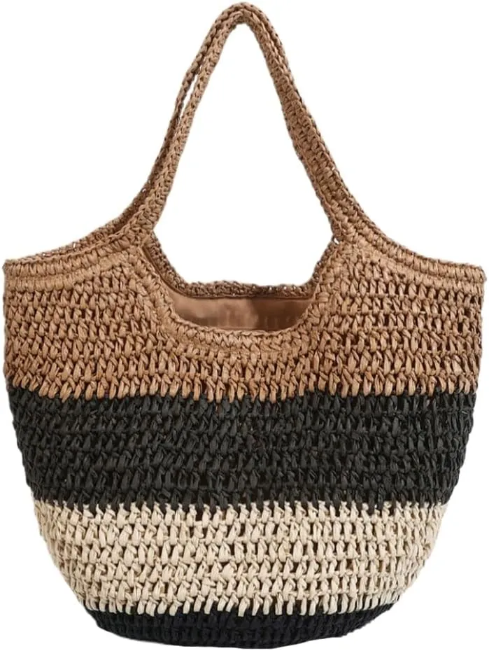 Straw Handbag for Women Handwoven Straw Hobo Bags Fashion Casual Shoulder Bag Tote Bag Large