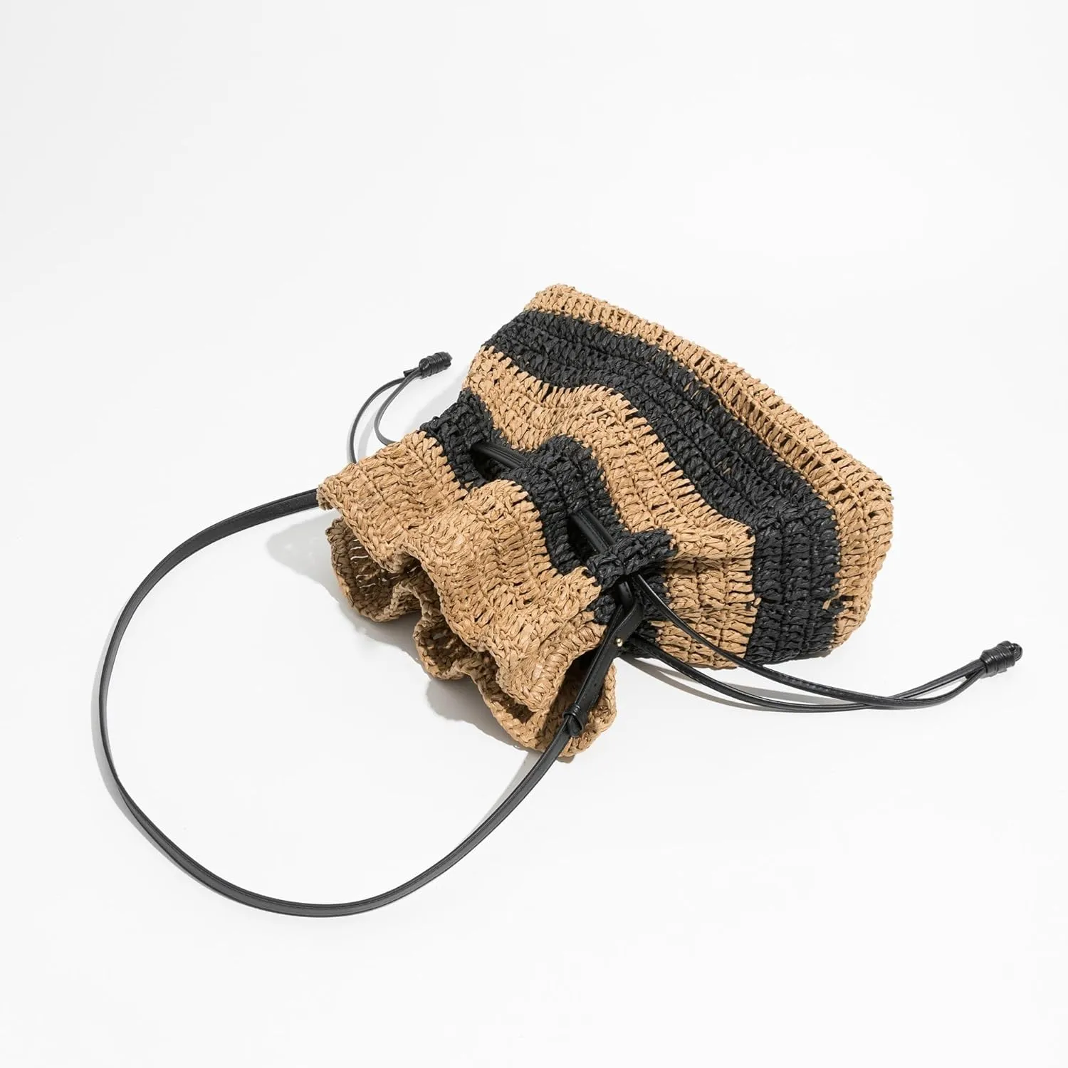 Striped Straw Weave Shoulder Hobo Purse Drawstring Closure Casual Beach Pouch 2023 Summer Women Crossbody Daybag