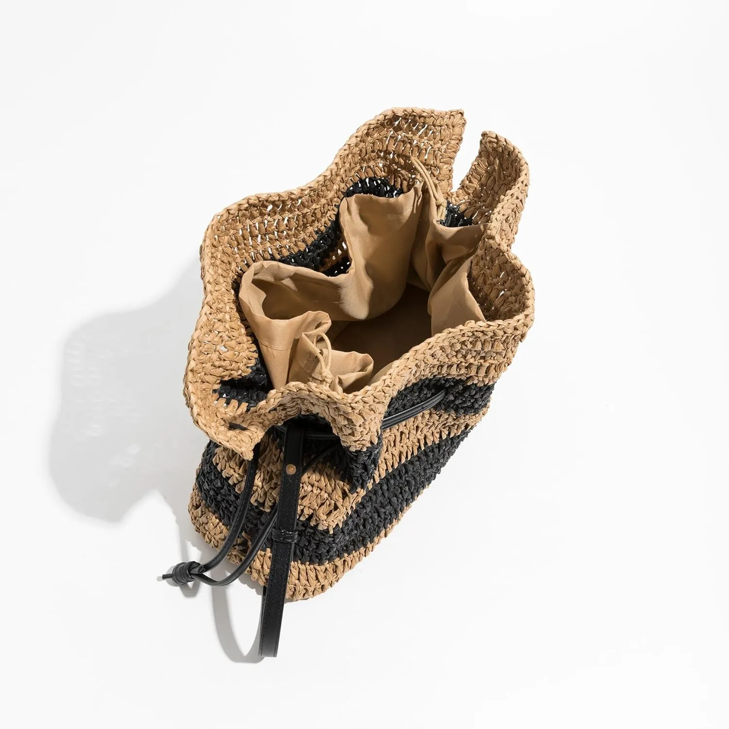 Striped Straw Weave Shoulder Hobo Purse Drawstring Closure Casual Beach Pouch 2023 Summer Women Crossbody Daybag