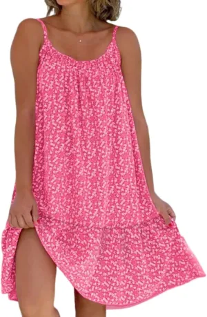 Summer Pink Cami Bloom Dress for Women,Pink Sundress,Boho Sun Beach Dresses,CamiBloom - Floral Printed Camisole Dress