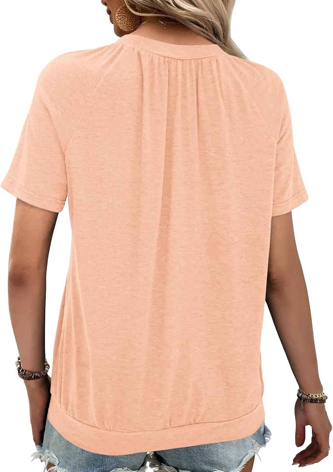 Summer Tops for Women 2025 Shorts Sleeve Womens Tops,V Neck Soft Casual Loose Fit Ruched Top T Shirts Tee Clothes