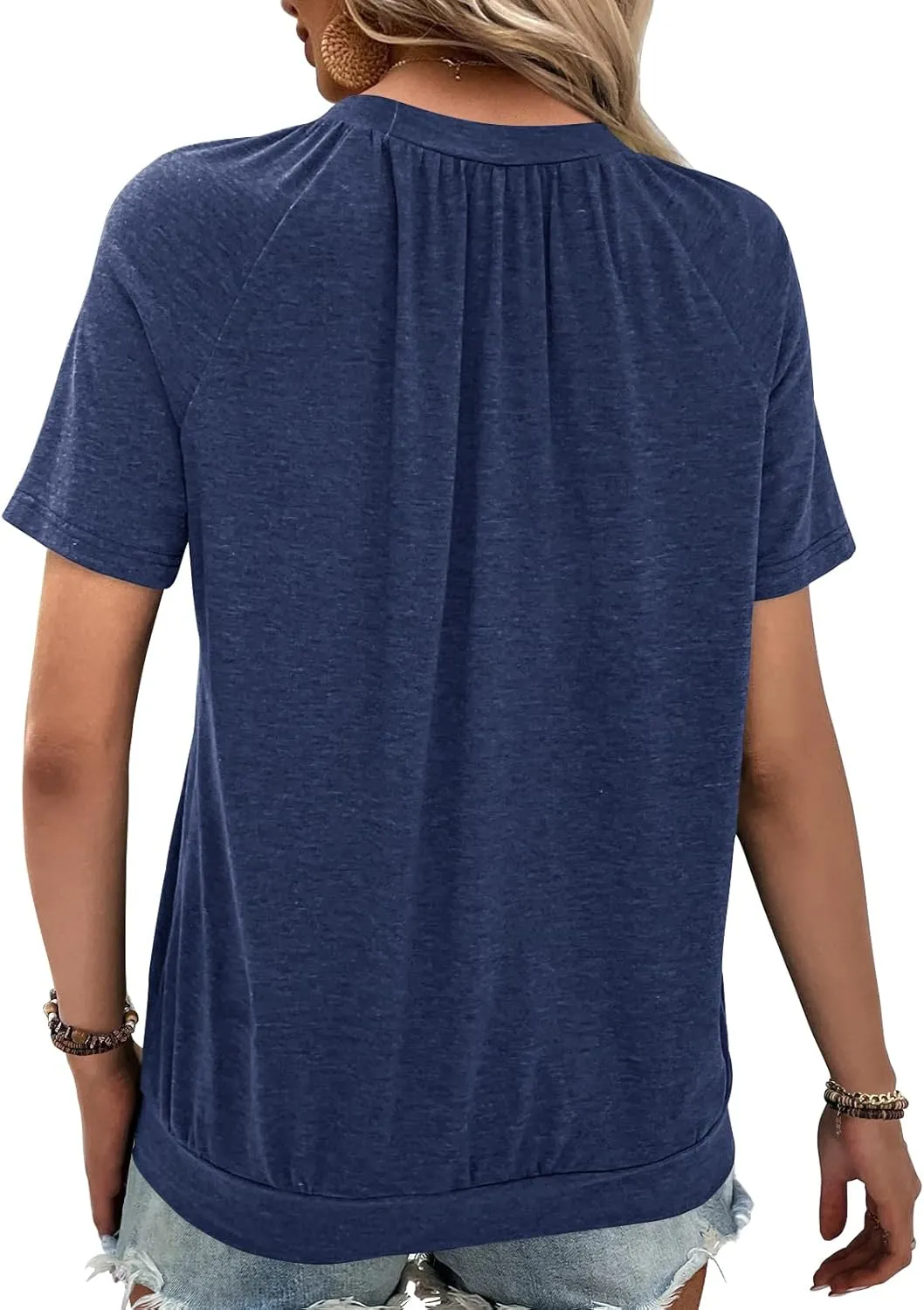 Summer Tops for Women 2025 Shorts Sleeve Womens Tops,V Neck Soft Casual Loose Fit Ruched Top T Shirts Tee Clothes