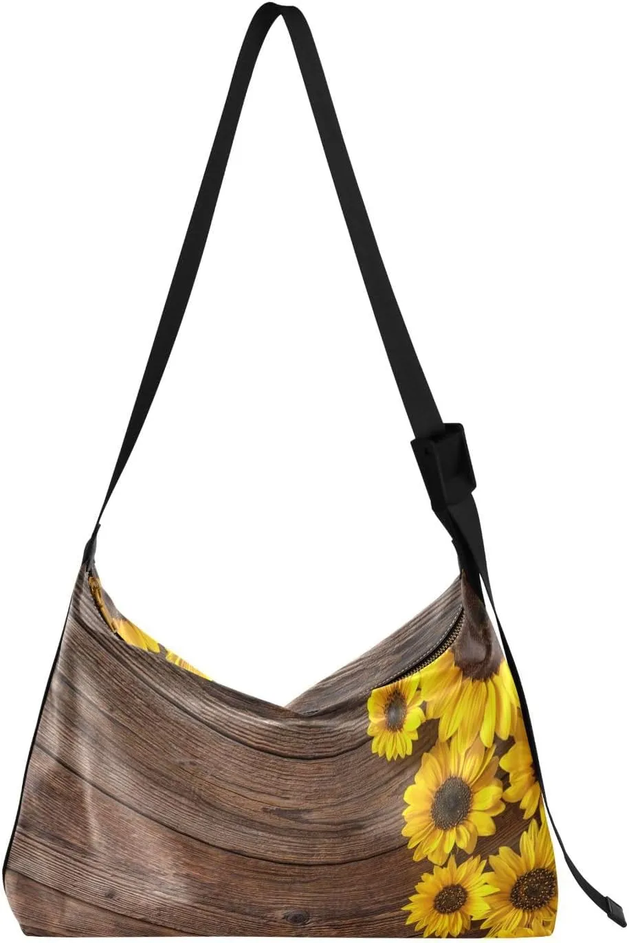 Sunflowers Fall Hobo Crossbody Bags for Women Leather Large Shoulder Bag Cross Body Wood Trendy Womens Tote Bags Handbag for Travel Shopping