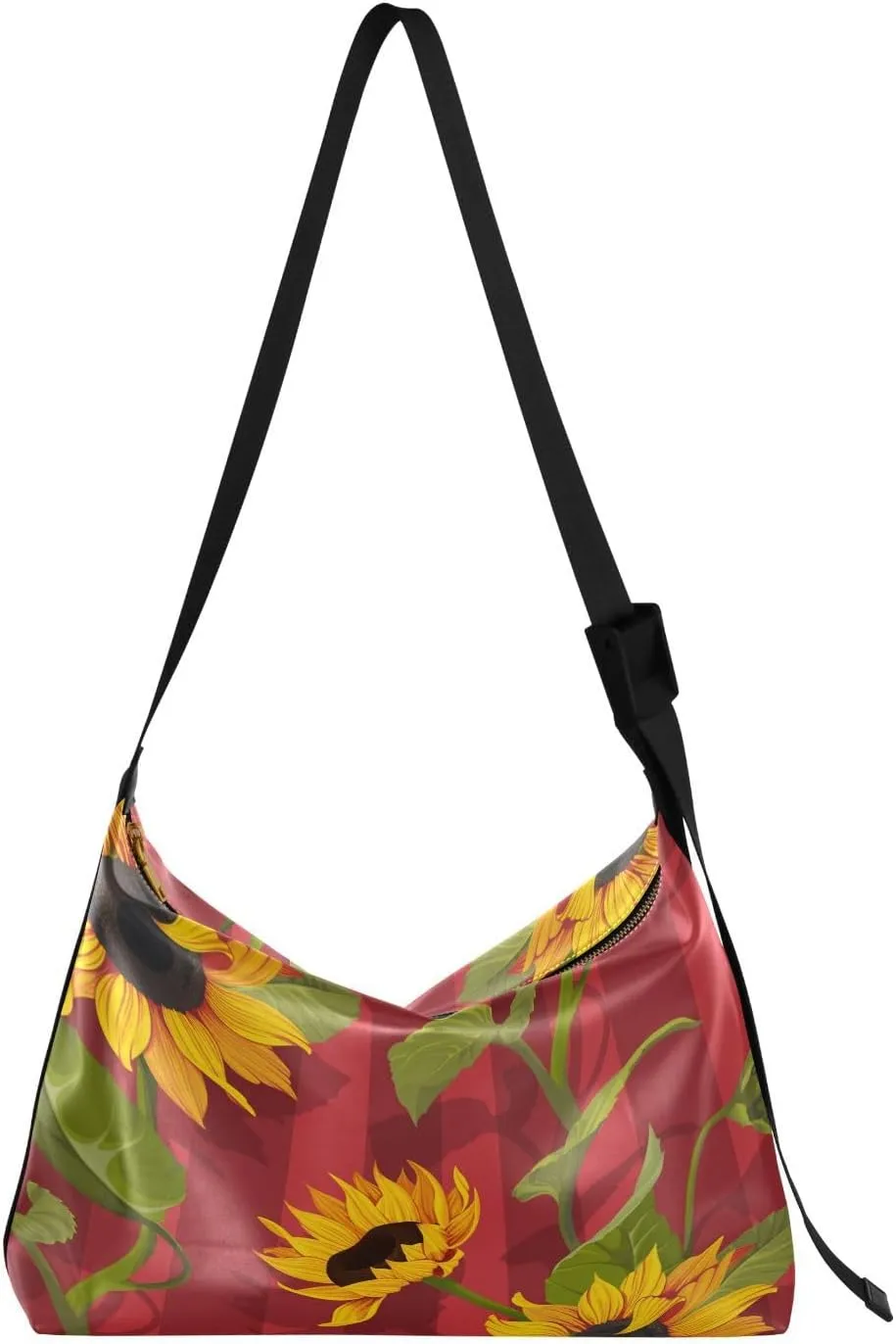 Sunflowers Hobo Crossbody Bags for Women Leather Large Shoulder Bag Cross Body Red Stripes Trendy Womens Tote Bags Handbag for Travel Shopping