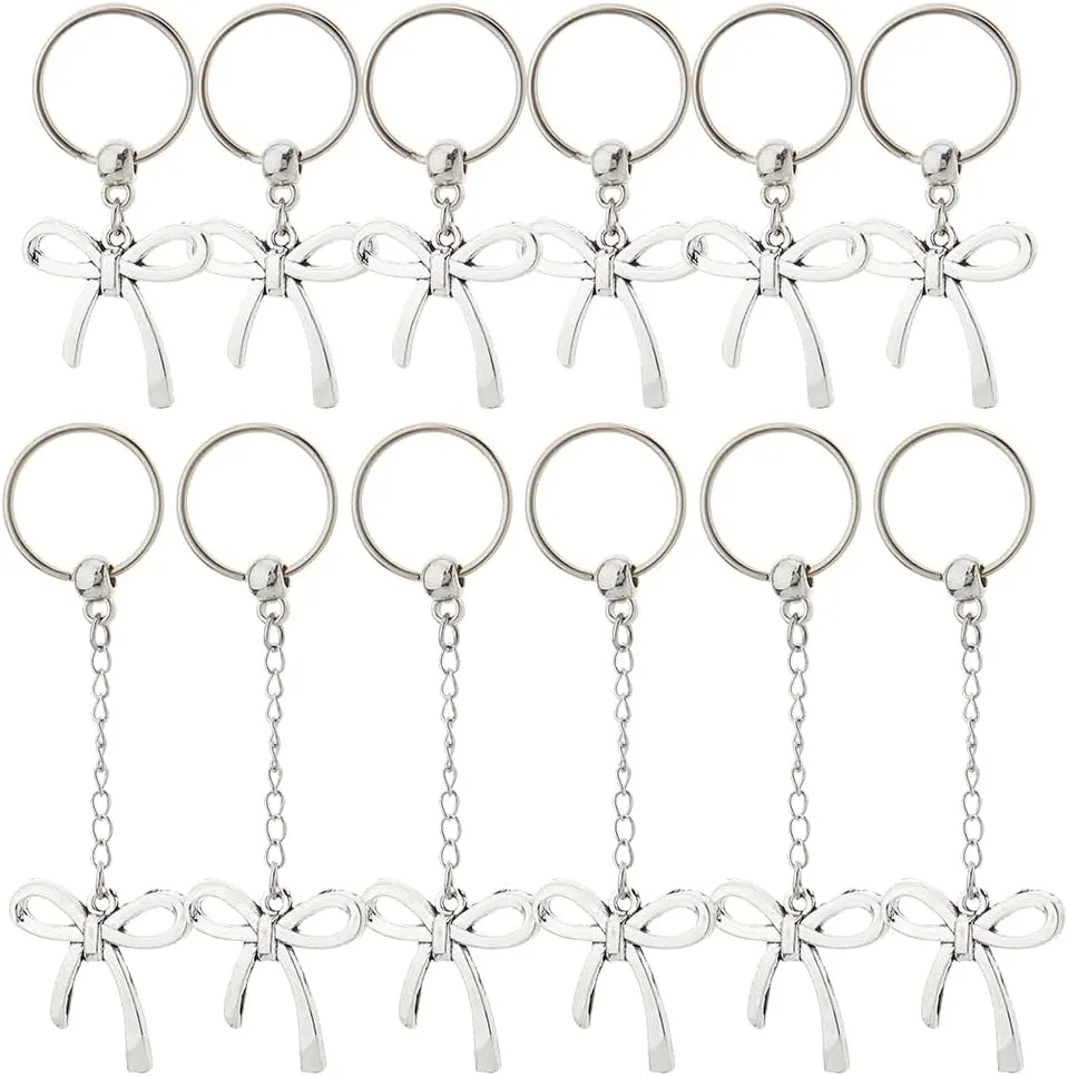SUPERFINDINGS 12Pcs Bow Keychain Alloy Bowknot Charm with Keyrings Bow Pendant Jewery Finding Kits for Girls Women Cute Metal Bow Key Chains Small Hainging Ornament for Purse Zipper Bag Phone Case
