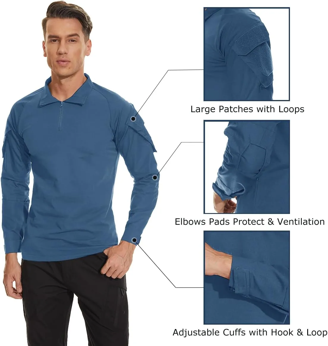TACVASEN Men's Tactical Shirt Long Sleeve Combat Shirt 1/4 Zip with Pockets Military Army Paintball Airsoft Breathable