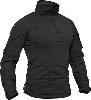 TACVASEN Men's Tactical Shirt Long Sleeve Combat Shirt 1/4 Zip with Pockets Military Army Paintball Airsoft Breathable
