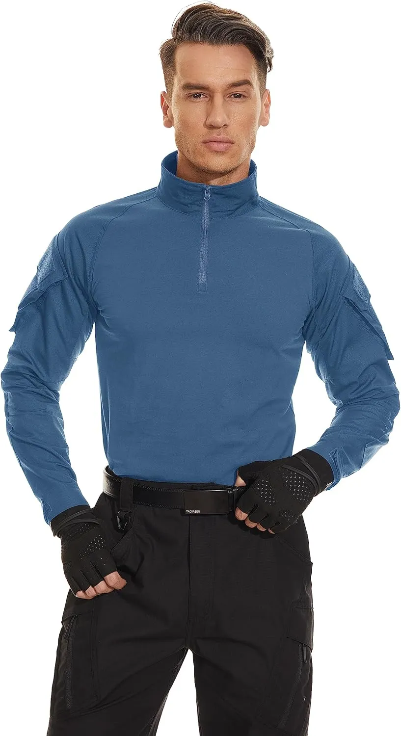 TACVASEN Men's Tactical Shirt Long Sleeve Combat Shirt 1/4 Zip with Pockets Military Army Paintball Airsoft Breathable