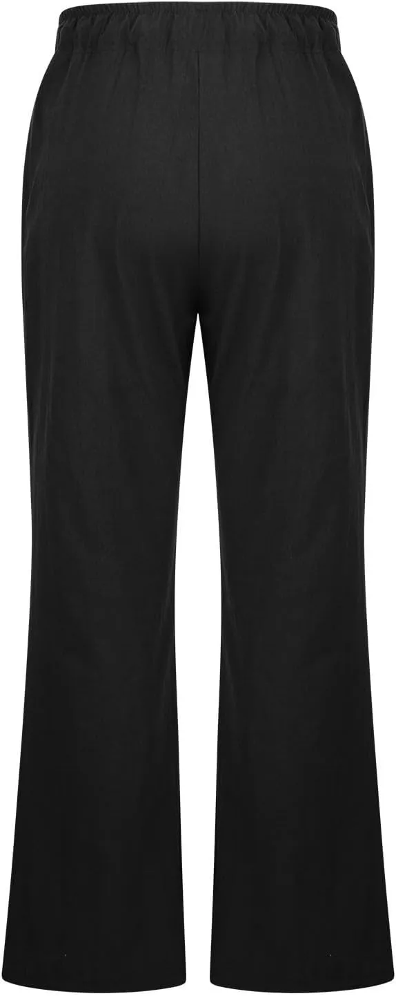 TARIENDY Womens Plus Size Pants Elastic Waist Women's Elastic Drawstring Trousers Summer Casual Outfits Wide Leg Pants