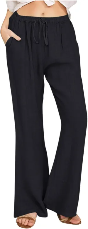 TARIENDY Womens Plus Size Pants Elastic Waist Women's Elastic Drawstring Trousers Summer Casual Outfits Wide Leg Pants