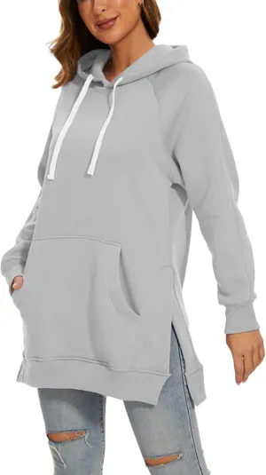 The Warmys Oversized Hoodie Dress, Sherpa Lined Long Sleeve Split Hem Valentines Day Pullover Sweatshirts with Pocket