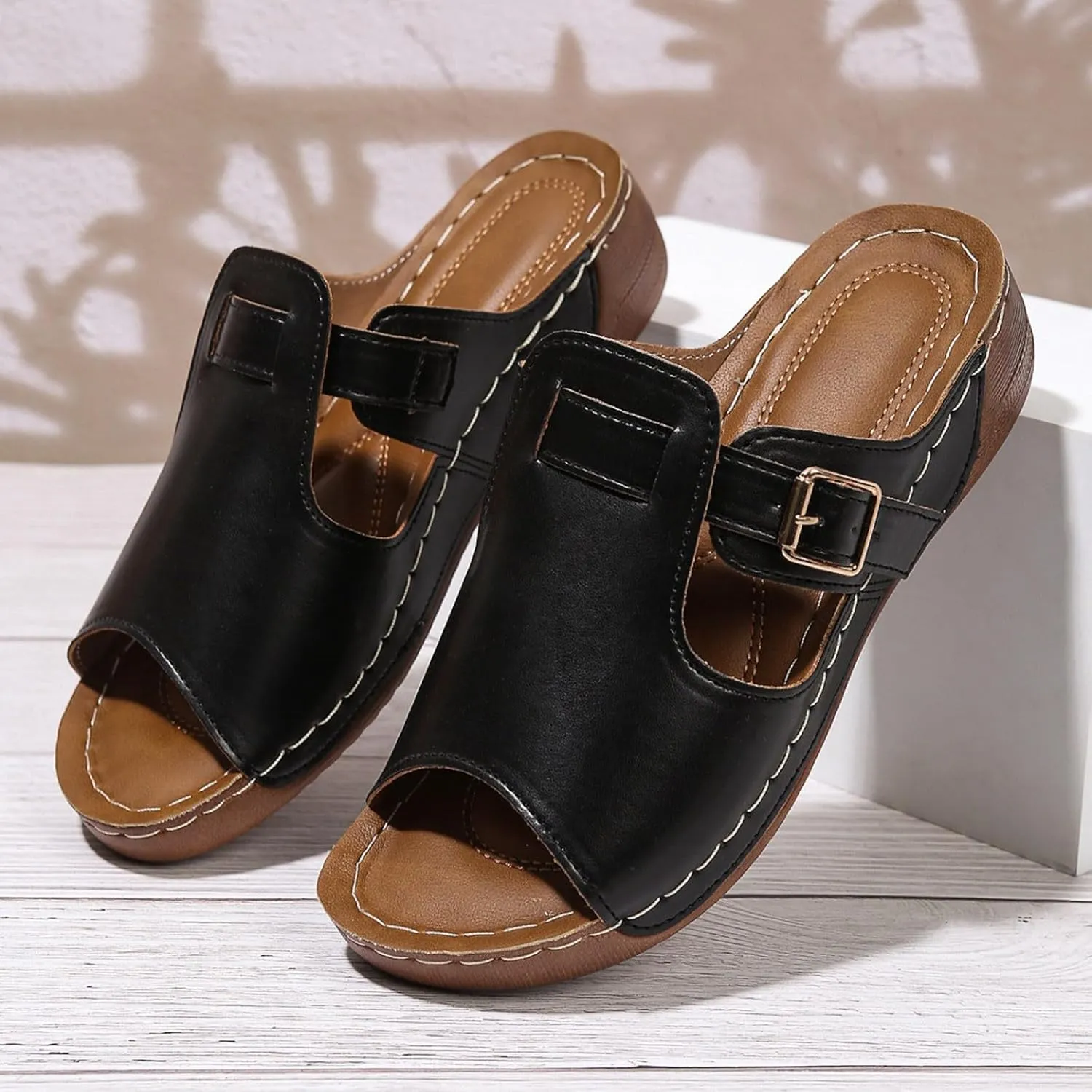 Thick Soled Casual Belt One Line Slippers For Women Fashionable Fish Mouth Beach Shoes Sturdy Sandals Women