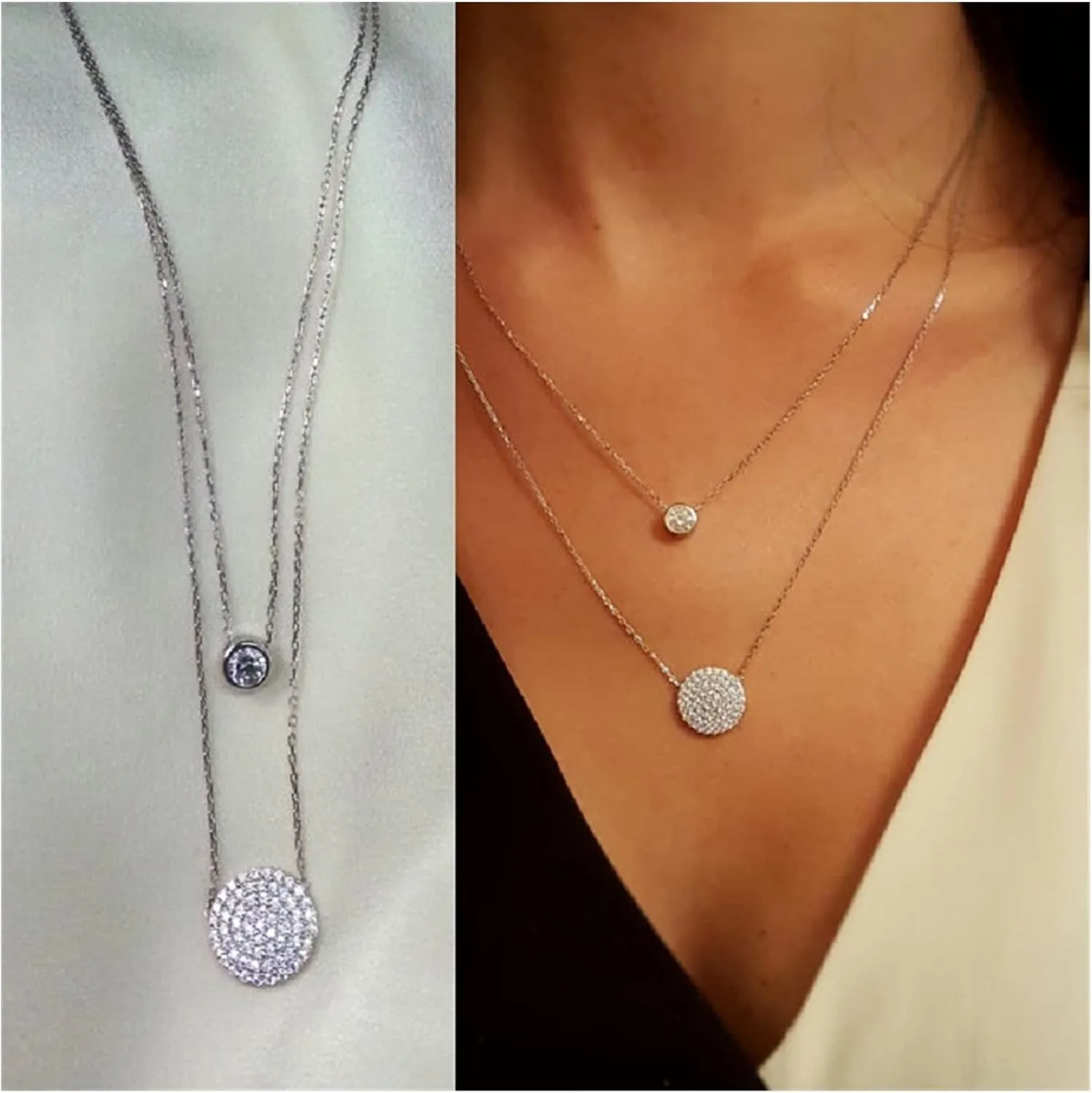 THIKK Women Charm Classic Jewelry Fine 925 Silver Bezel CZ Big Disco Delicate Doule Layer Necklaces choker-necklaces