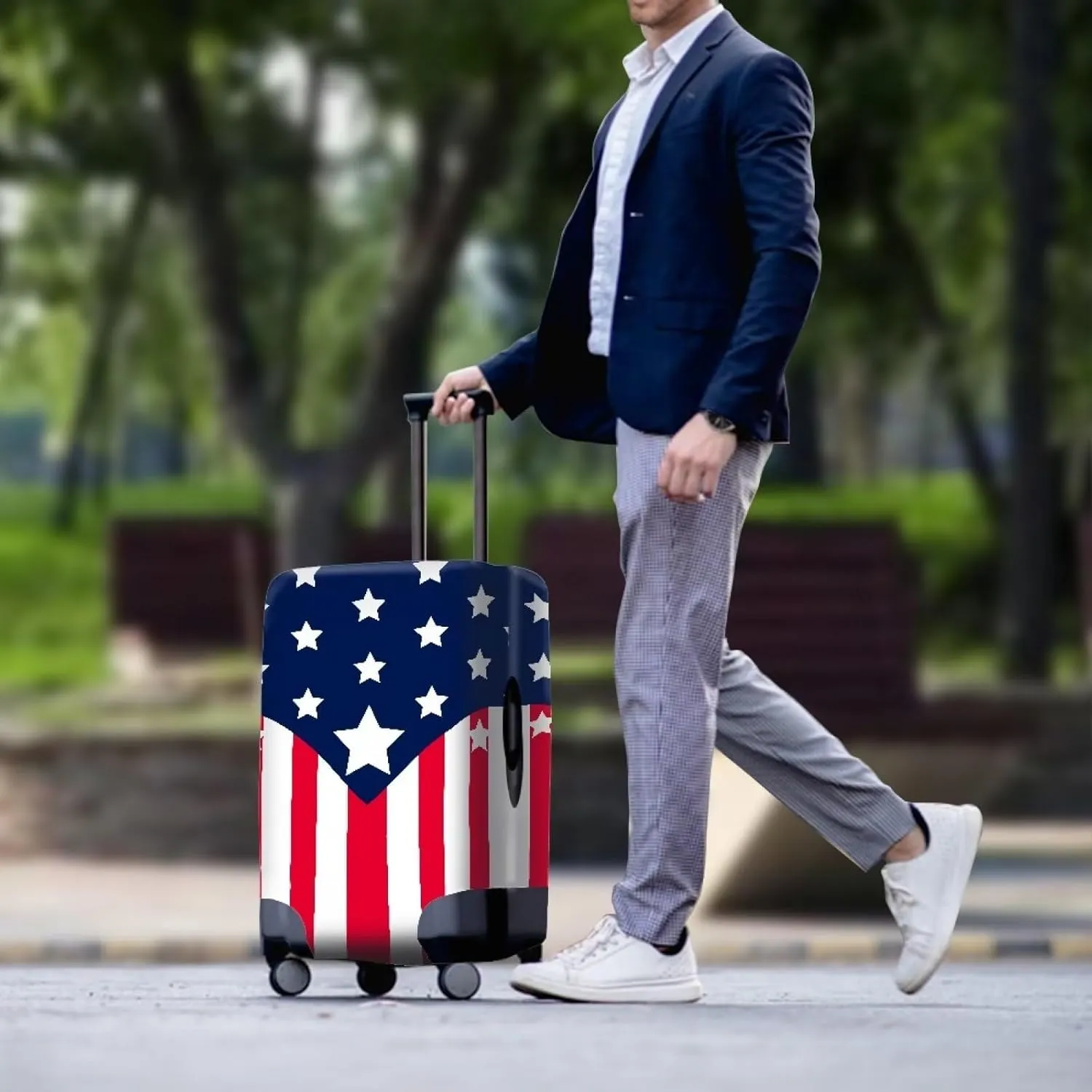 TODIYADDU American Flag Travel Luggage Suitcase Protective Cover Novelty Trolley Baggage Bag Cover Men's Women's Thick Elastic Case for Suitcase Luggage Accessories Durable Practical Gifts, L