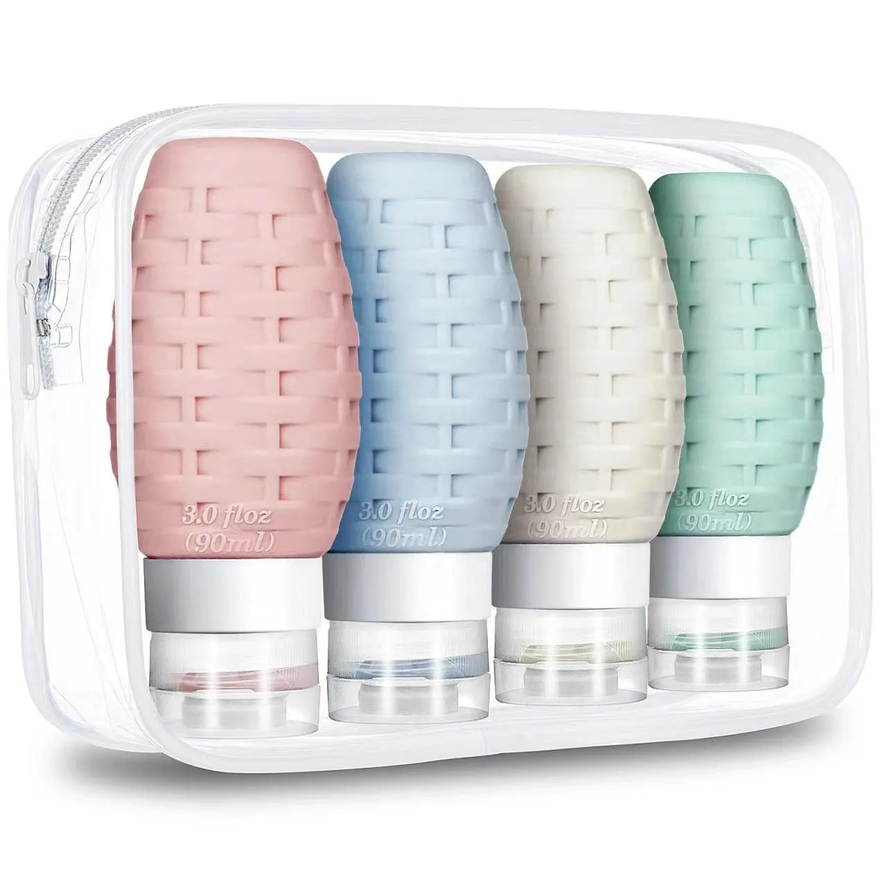 Travel Size Bottles for Toiletries, Tsa Approved 3oz Silicone Containers Set Leak Proof Refillable BPA Free Accessories with Clear Bag Liquids Shampoo Conditioner Lotion, Pink