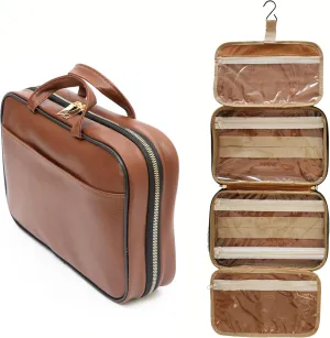Travel Toiletry Bag for Travel Toiletries Luxury Cosmetic Travel Bag Cute Makeup Bag for Women and Men Functional and Practical Hanging Toiletry Bags For Traveling Women Durable (Brown)