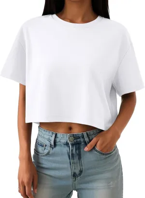 Trendy Queen Womens Crop Tops Oversized Workout Tshirts Short Sleeve Tees Summer Spring 2025 Casual Trendy Fashion Clothes